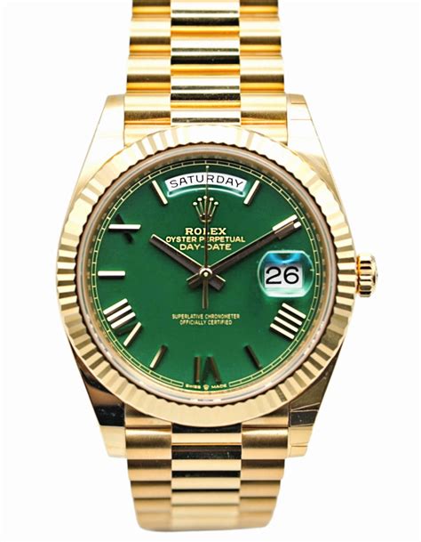 rose gold presidential rolex green face|rolex day date 228238.